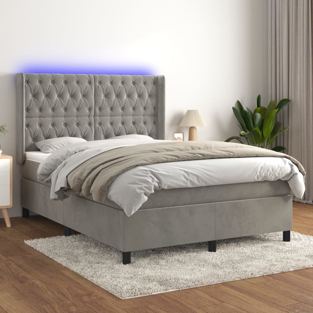 Boxspringbett Mit Matratze & Led Samt Hellgrau