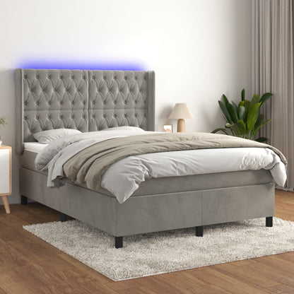 Boxspringbett Mit Matratze & Led Samt Hellgrau