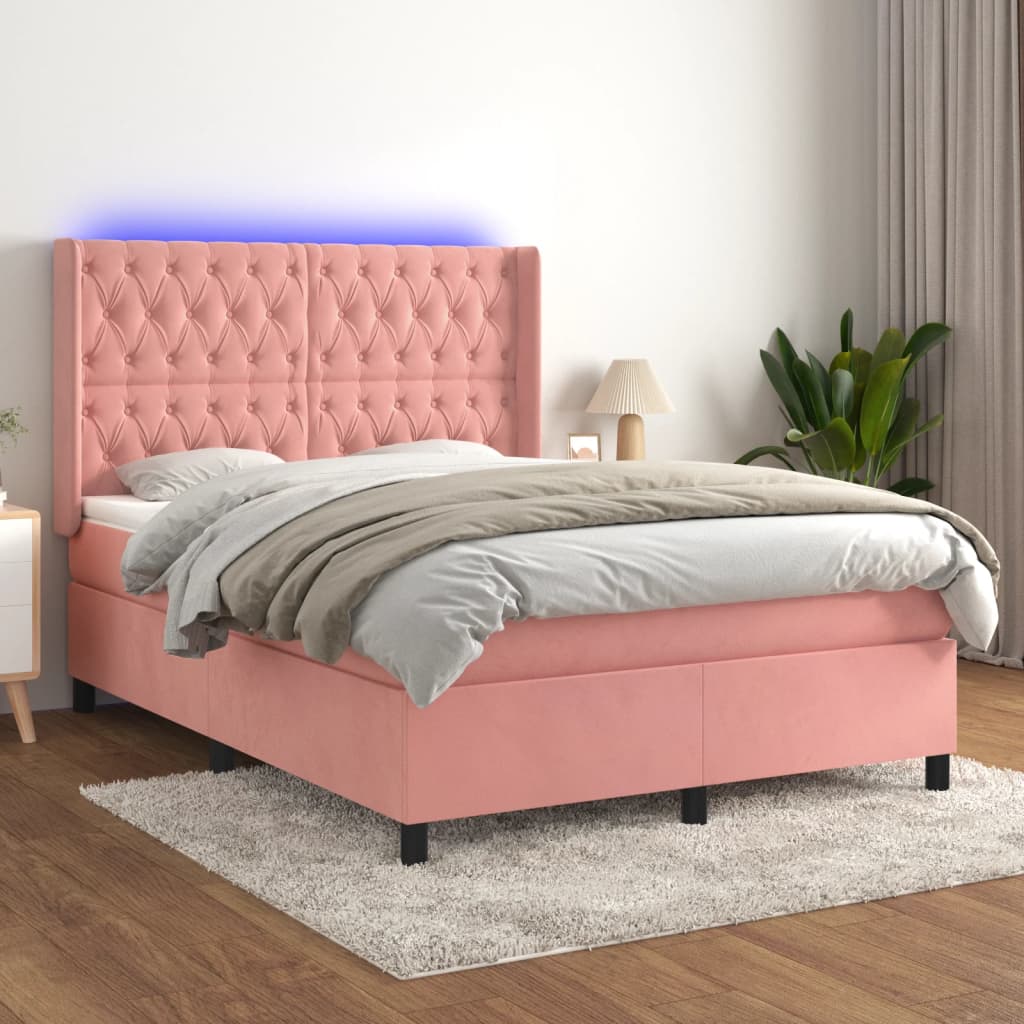 Boxspringbett Mit Matratze & Led Samt Rosa