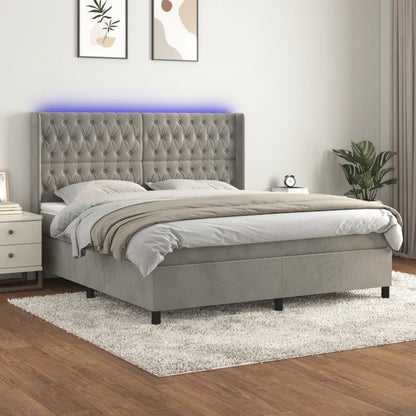 Boxspringbett Mit Matratze & Led Samt Hellgrau