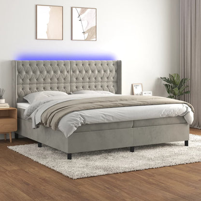 Boxspringbett Mit Matratze & Led Samt Hellgrau
