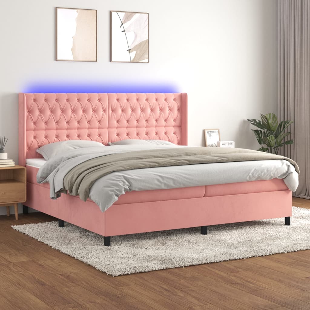 Boxspringbett Mit Matratze & Led Samt Rosa