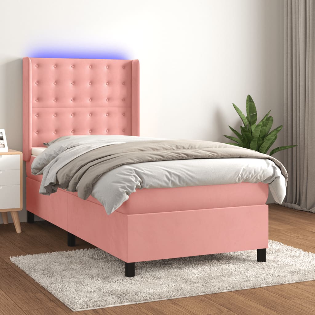 Boxspringbett Mit Matratze & Led Samt Rosa