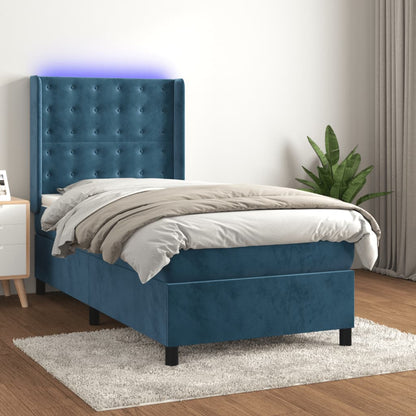 Boxspringbett Mit Matratze & Led Samt Dunkelblau