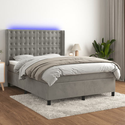 Boxspringbett Mit Matratze & Led Samt Hellgrau