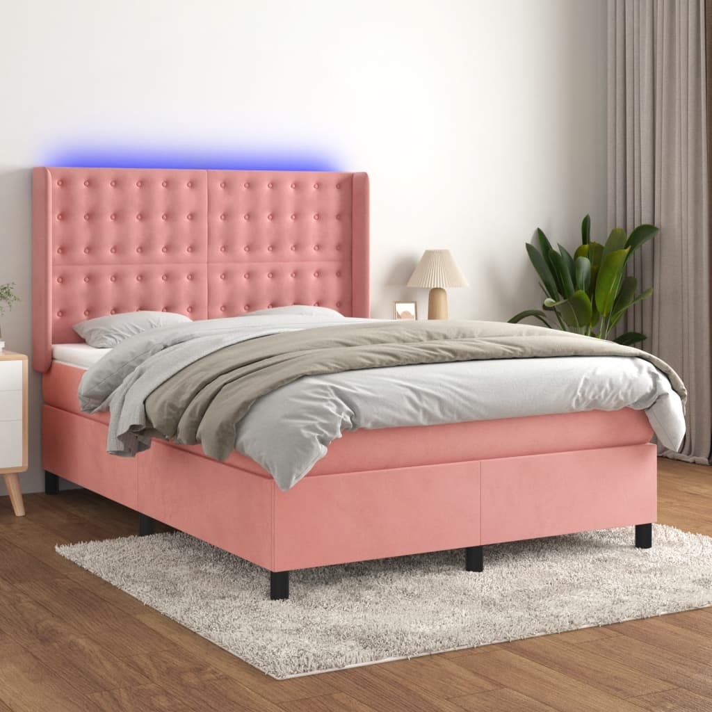 Boxspringbett Mit Matratze & Led Samt Rosa