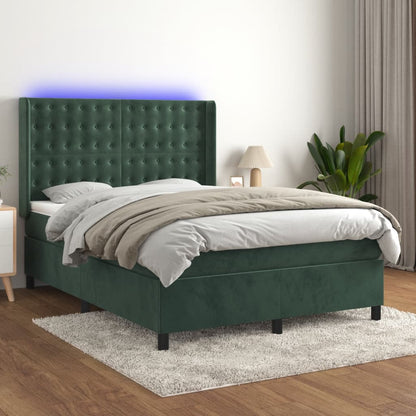 Boxspringbett Mit Matratze & Led Samt Dunkelgrün