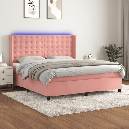 Boxspringbett Mit Matratze & Led Samt Rosa