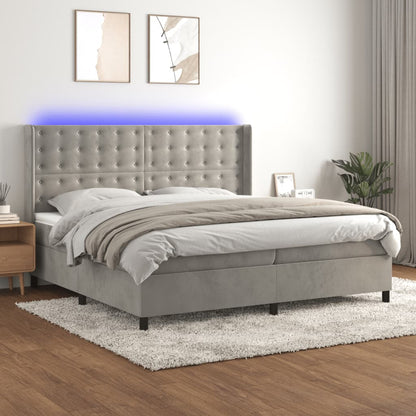 Boxspringbett Mit Matratze & Led Samt Hellgrau