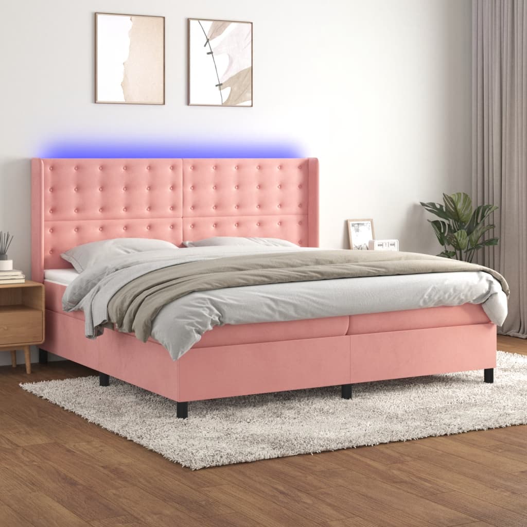 Boxspringbett Mit Matratze & Led Samt Rosa