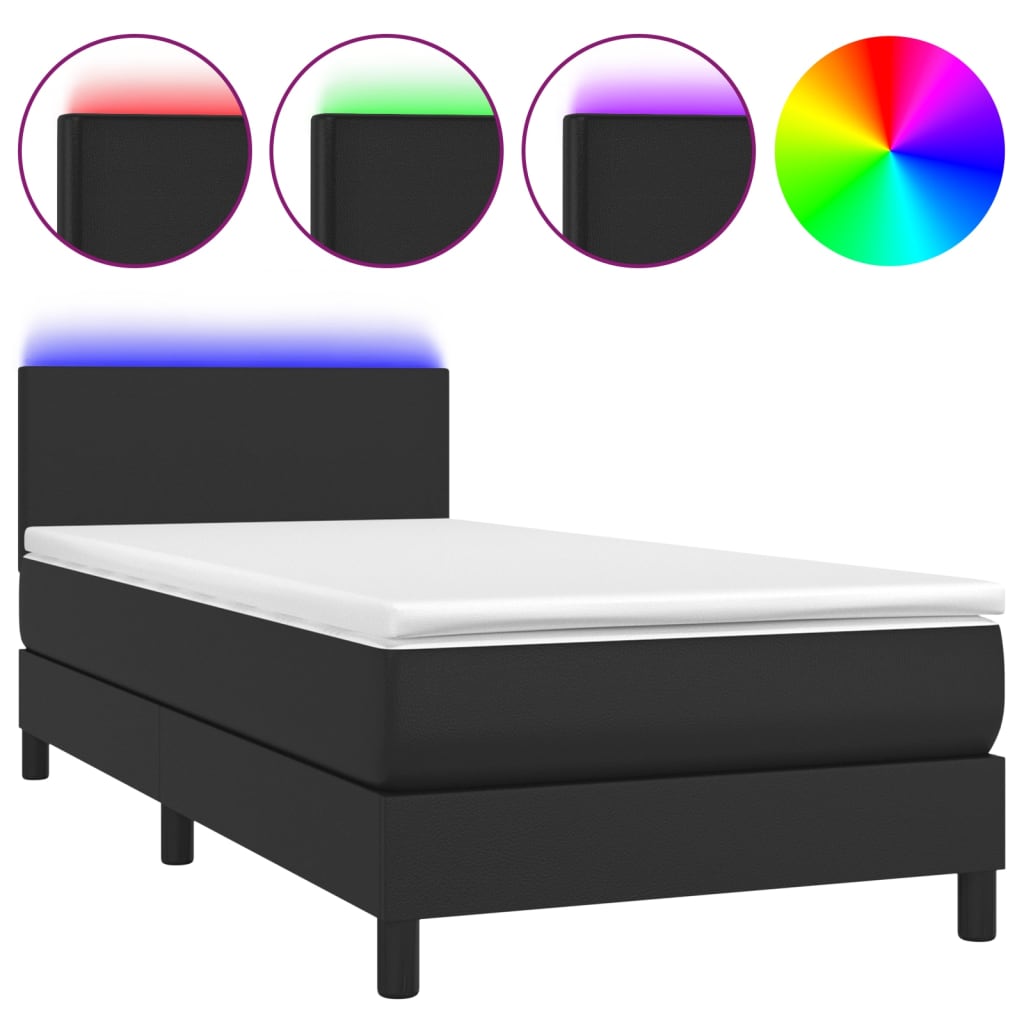 Boxspringbett Mit Matratze & Led Kunstleder Schwarz