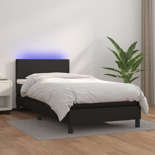 Boxspringbett Mit Matratze & Led Kunstleder Schwarz