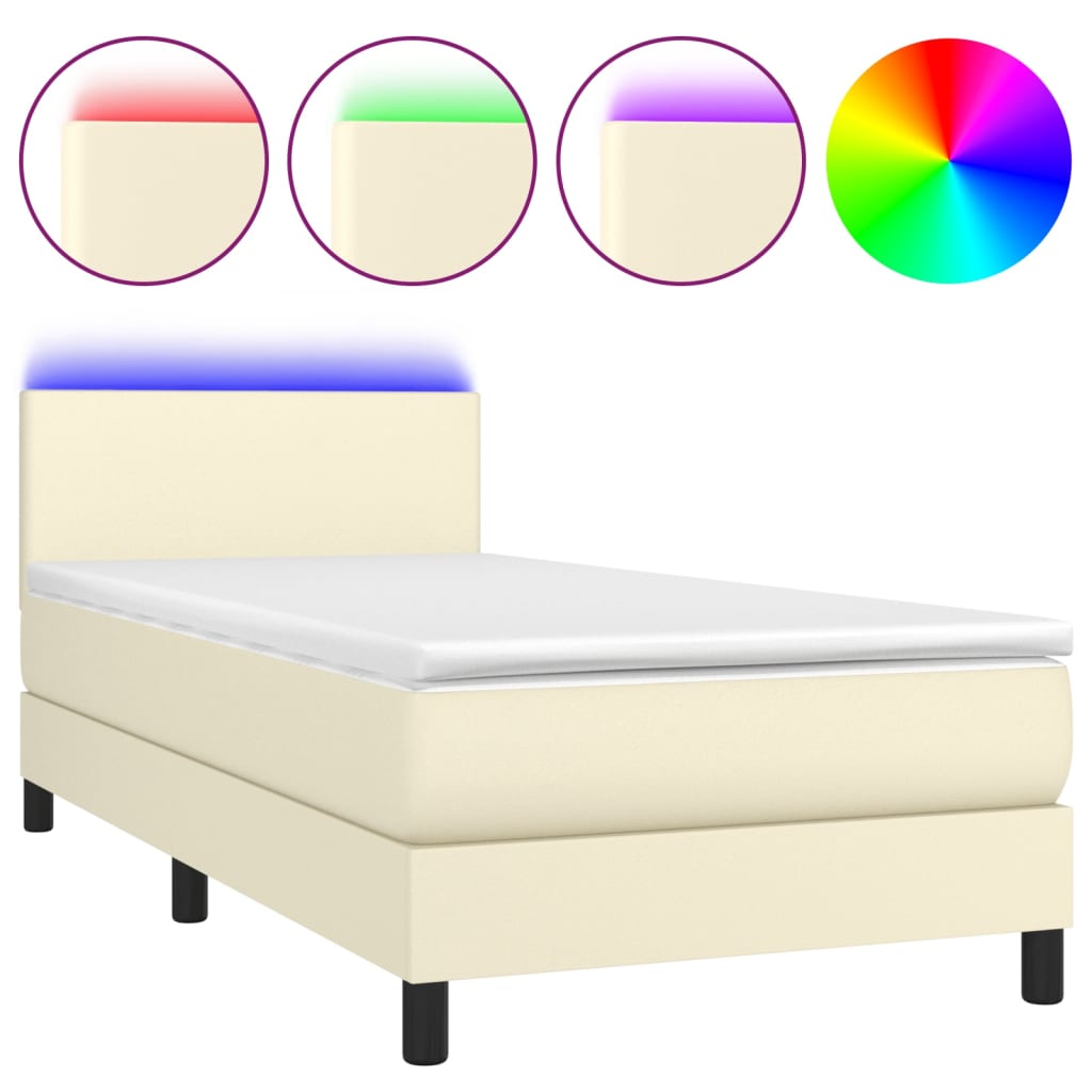 Boxspringbett Mit Matratze & Led Kunstleder Creme