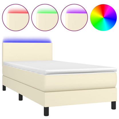 Boxspringbett Mit Matratze & Led Kunstleder Creme