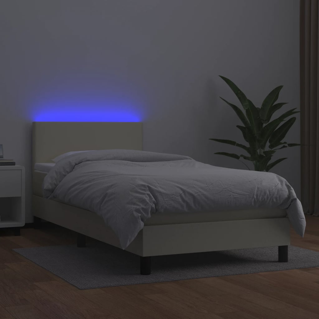 Boxspringbett Mit Matratze & Led Kunstleder Creme