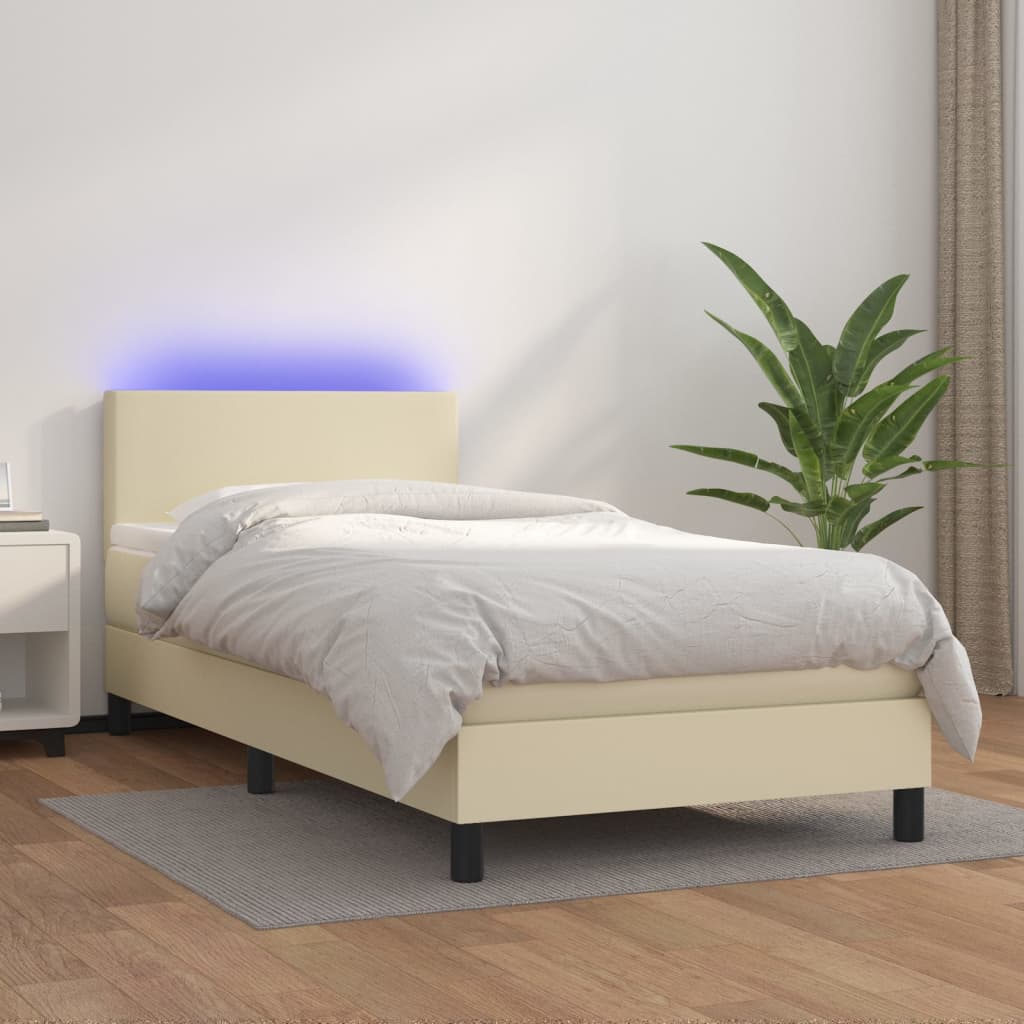 Boxspringbett Mit Matratze & Led Kunstleder Creme