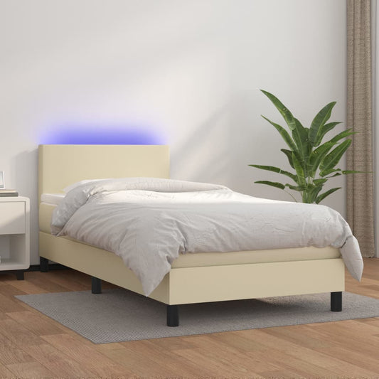 Boxspringbett Mit Matratze & Led Kunstleder Creme