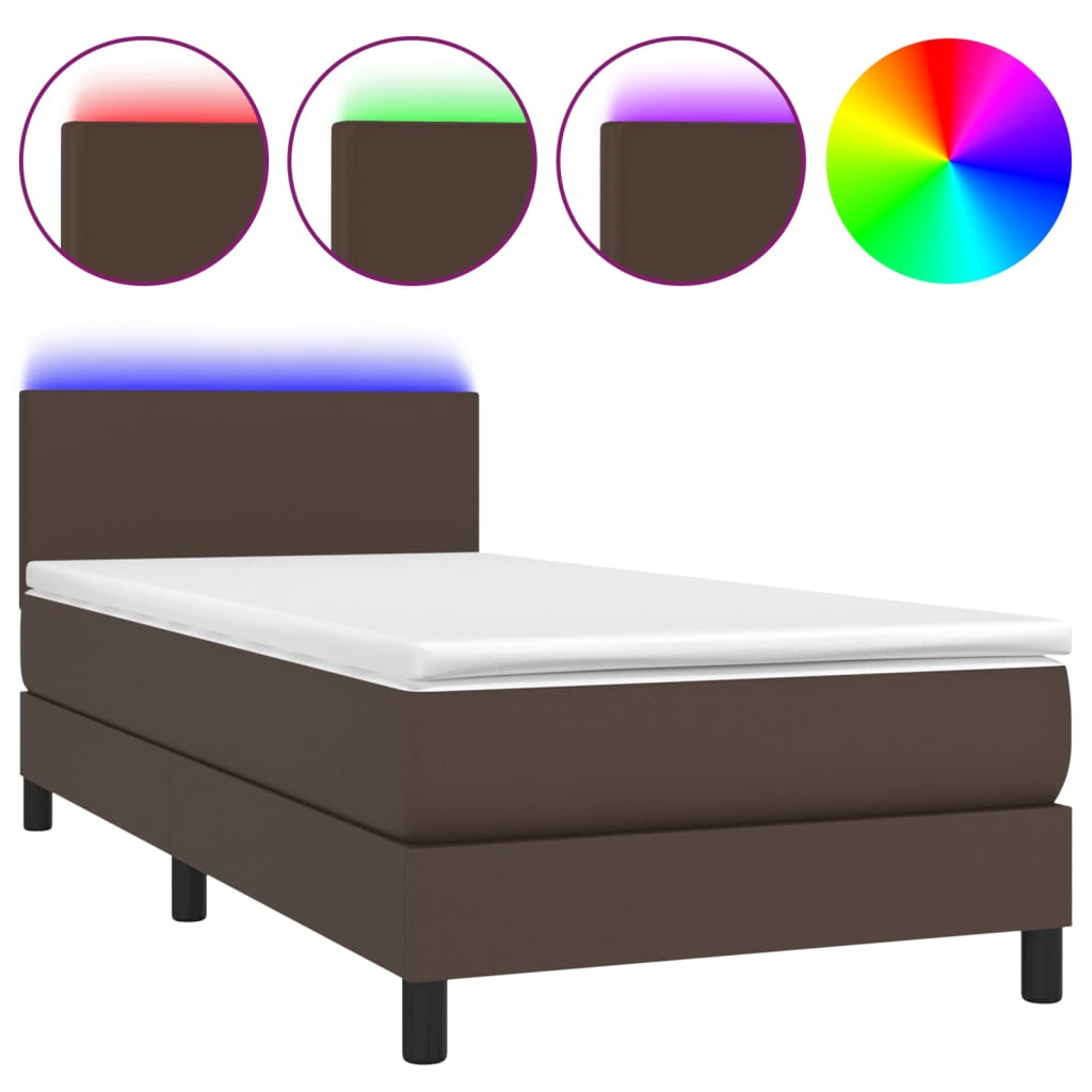 Boxspringbett Mit Matratze & Led Kunstleder Braun