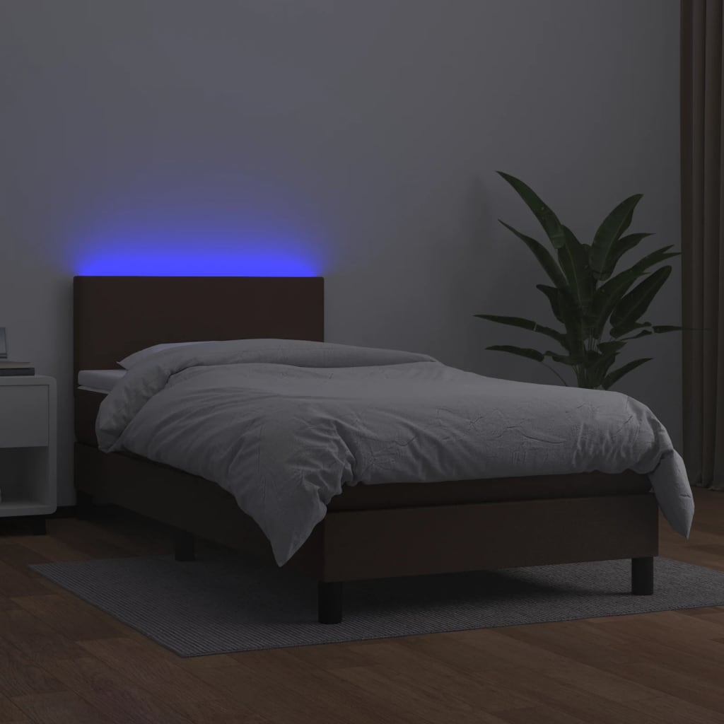 Boxspringbett Mit Matratze & Led Kunstleder Braun