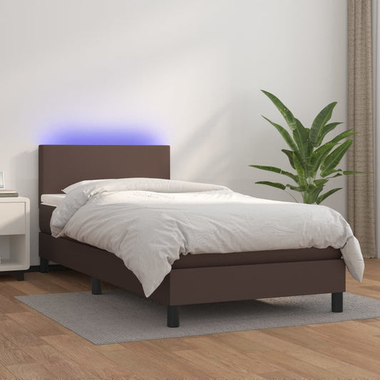 Boxspringbett Mit Matratze & Led Kunstleder Braun