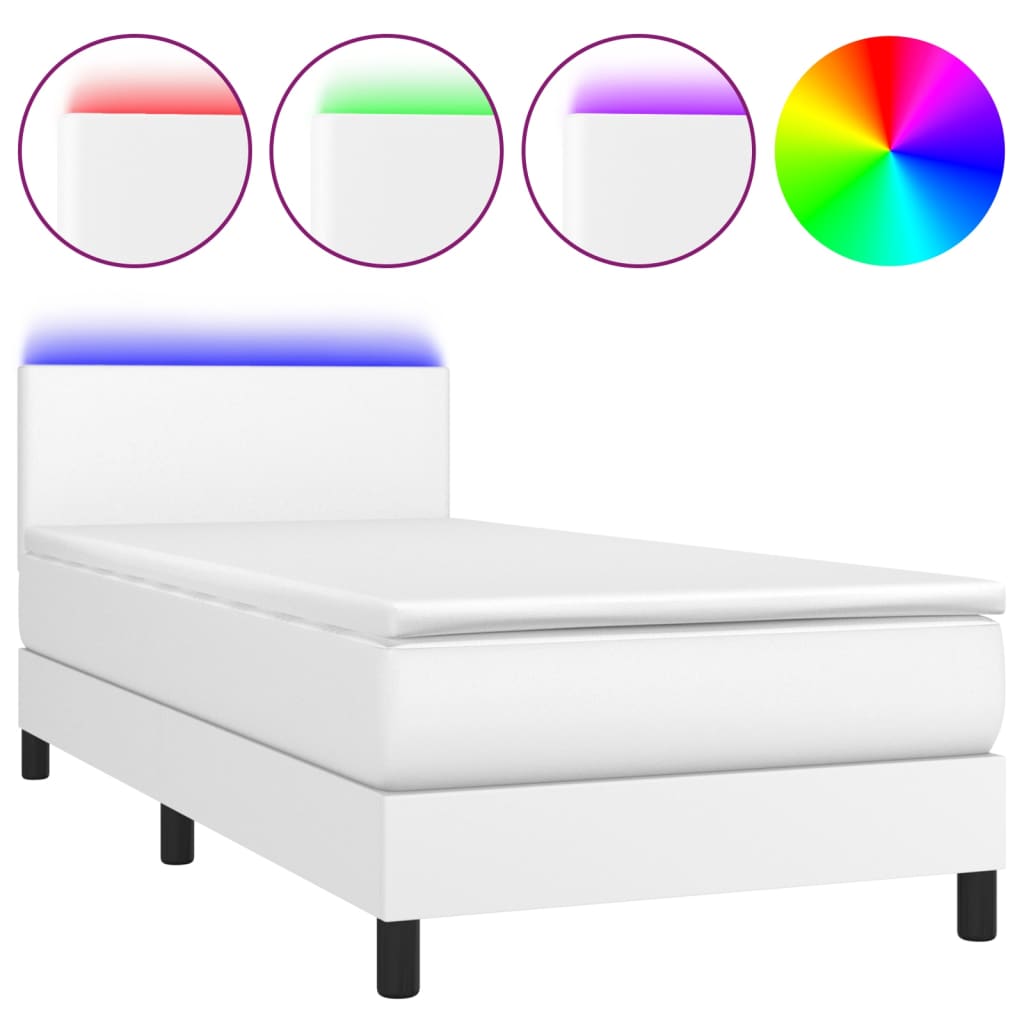 Boxspringbett Mit Matratze & Led Kunstleder Weiß