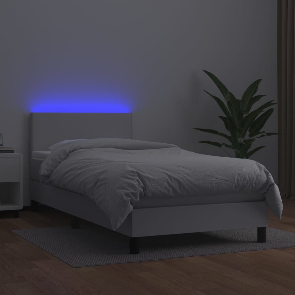 Boxspringbett Mit Matratze & Led Kunstleder Weiß