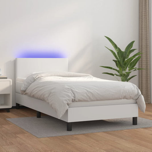 Boxspringbett Mit Matratze & Led Kunstleder Weiß