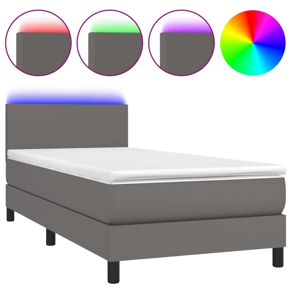 Boxspringbett Mit Matratze & Led Kunstleder Grau
