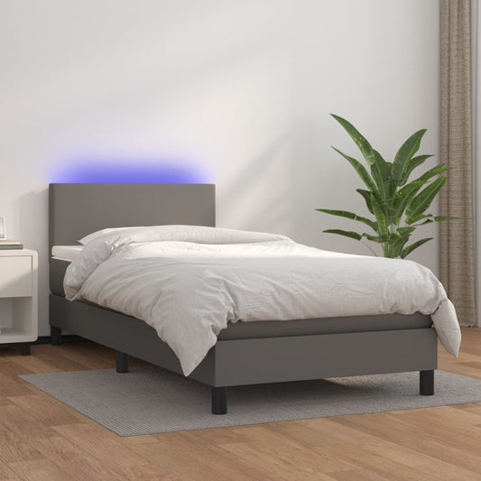 Boxspringbett Mit Matratze & Led Kunstleder Grau