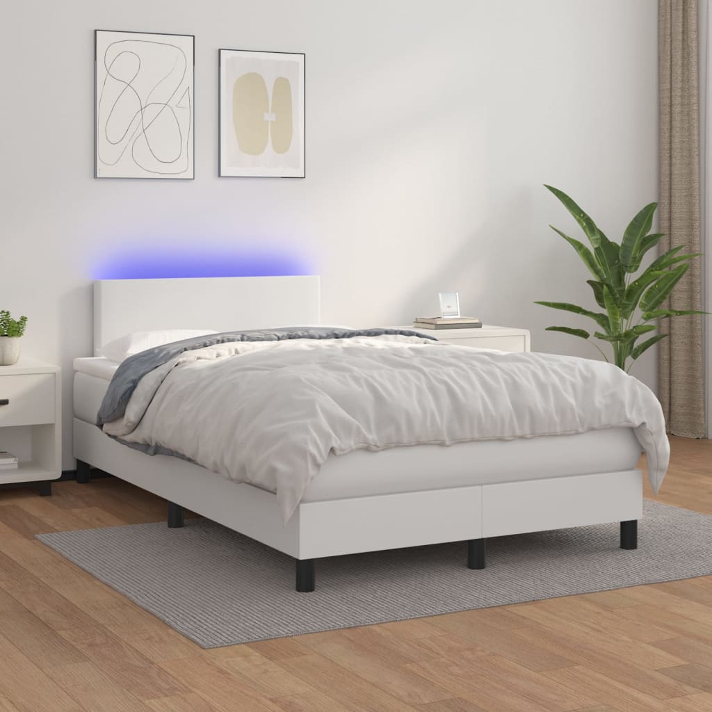 Boxspringbett Mit Matratze & Led Kunstleder Weiß