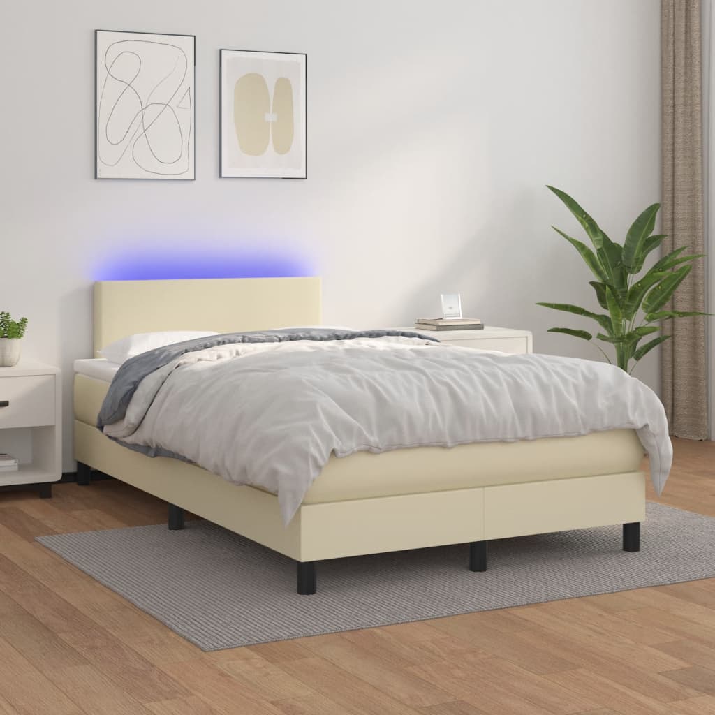 Boxspringbett Mit Matratze & Led Kunstleder Creme