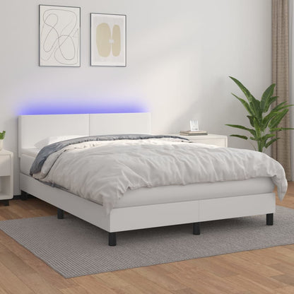 Boxspringbett Mit Matratze & Led Kunstleder Weiß