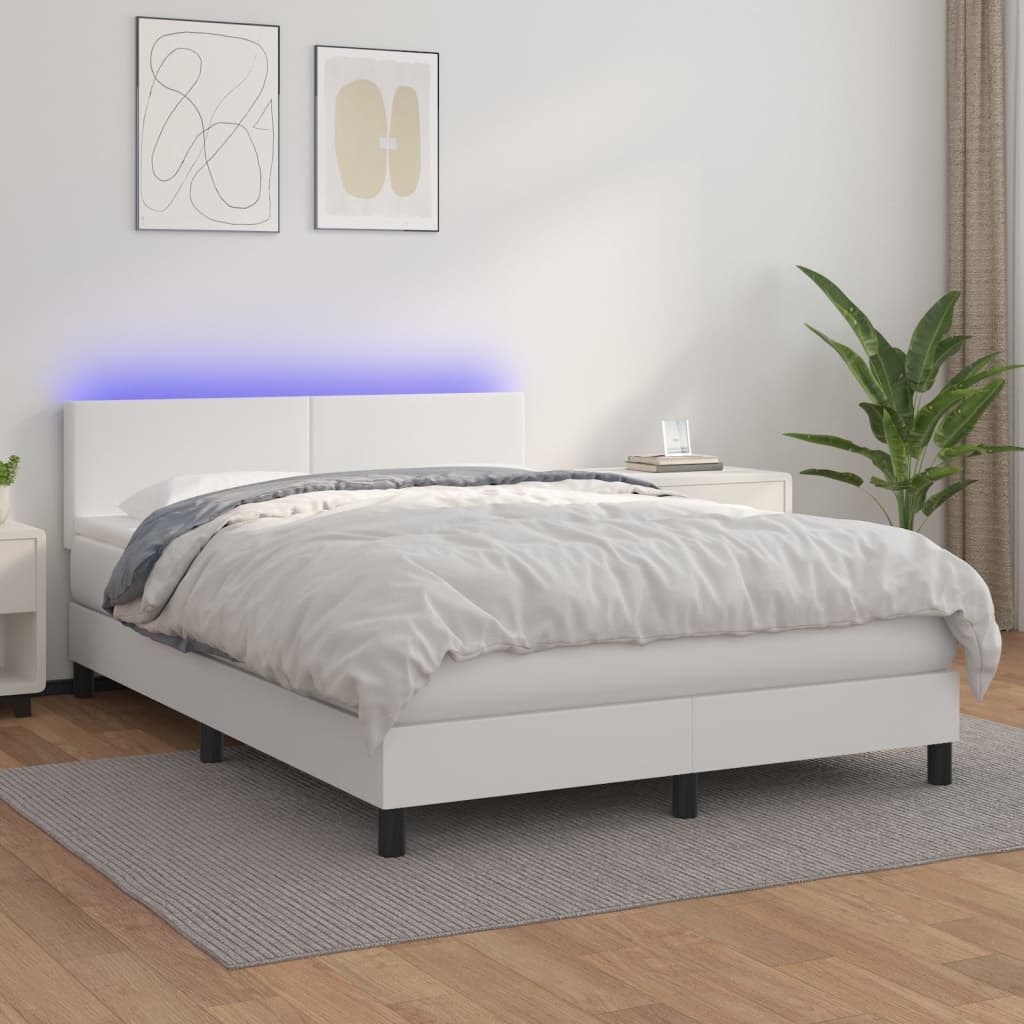 Boxspringbett Mit Matratze & Led Kunstleder Weiß