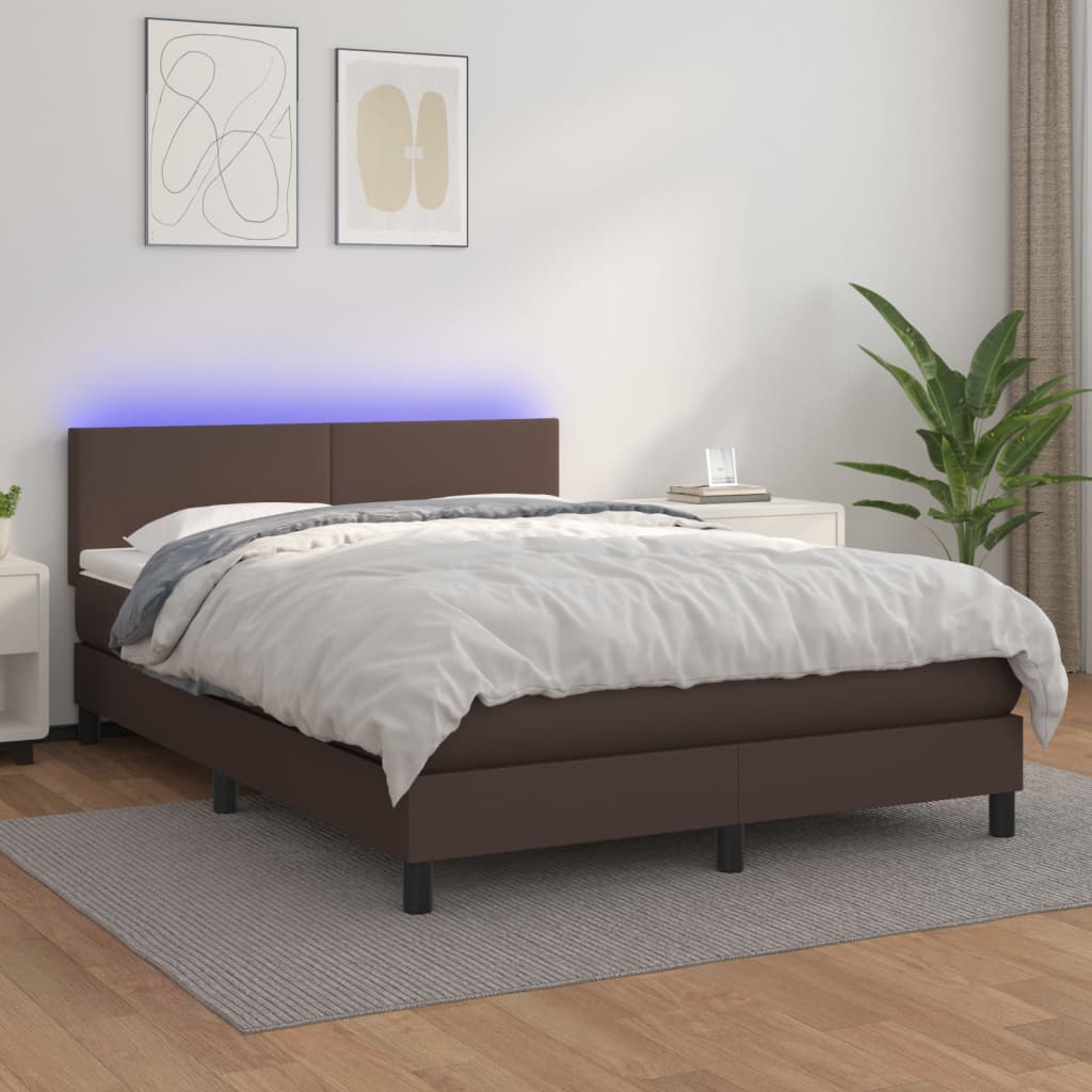 Boxspringbett Mit Matratze & Led Kunstleder Braun