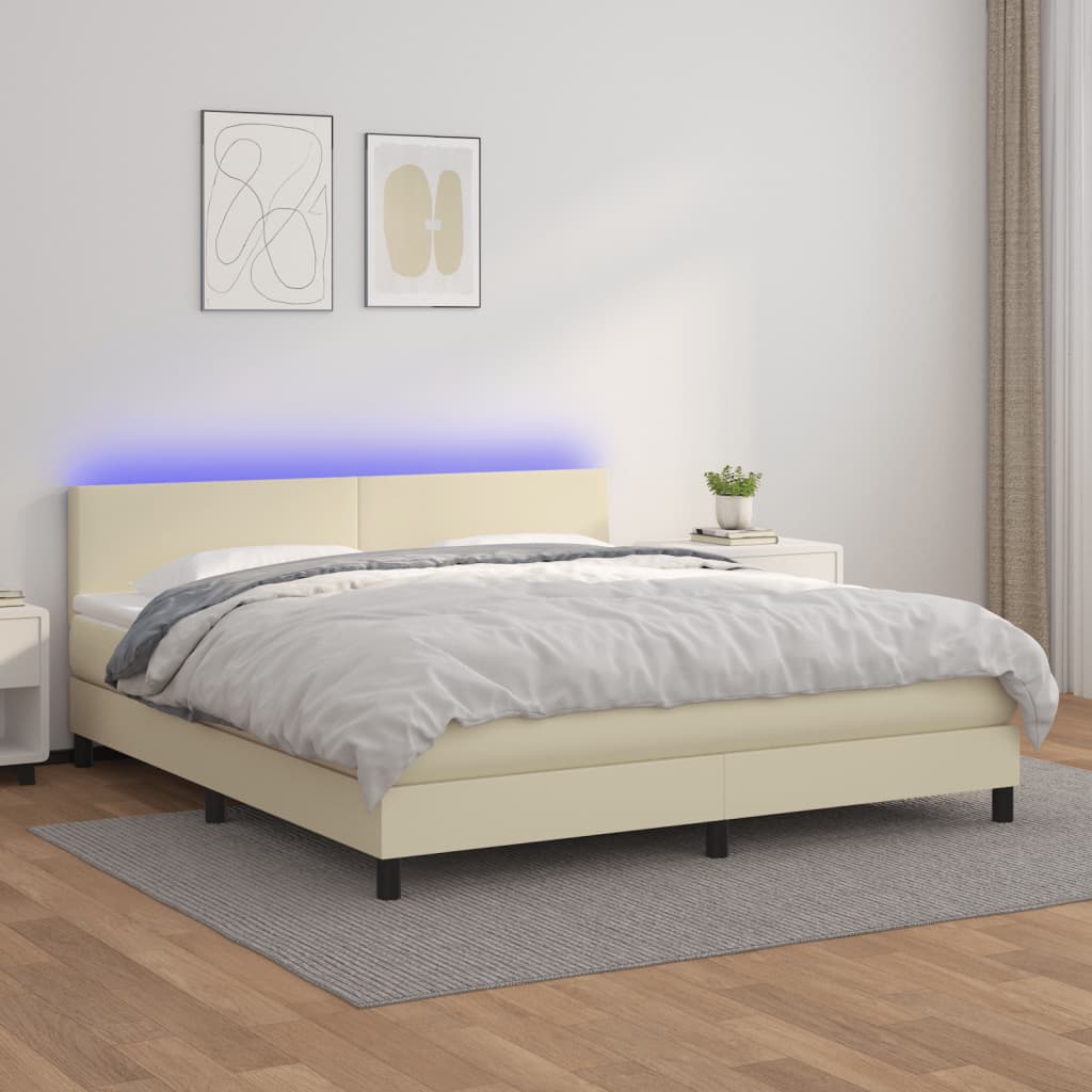 Boxspringbett Mit Matratze & Led Kunstleder Creme