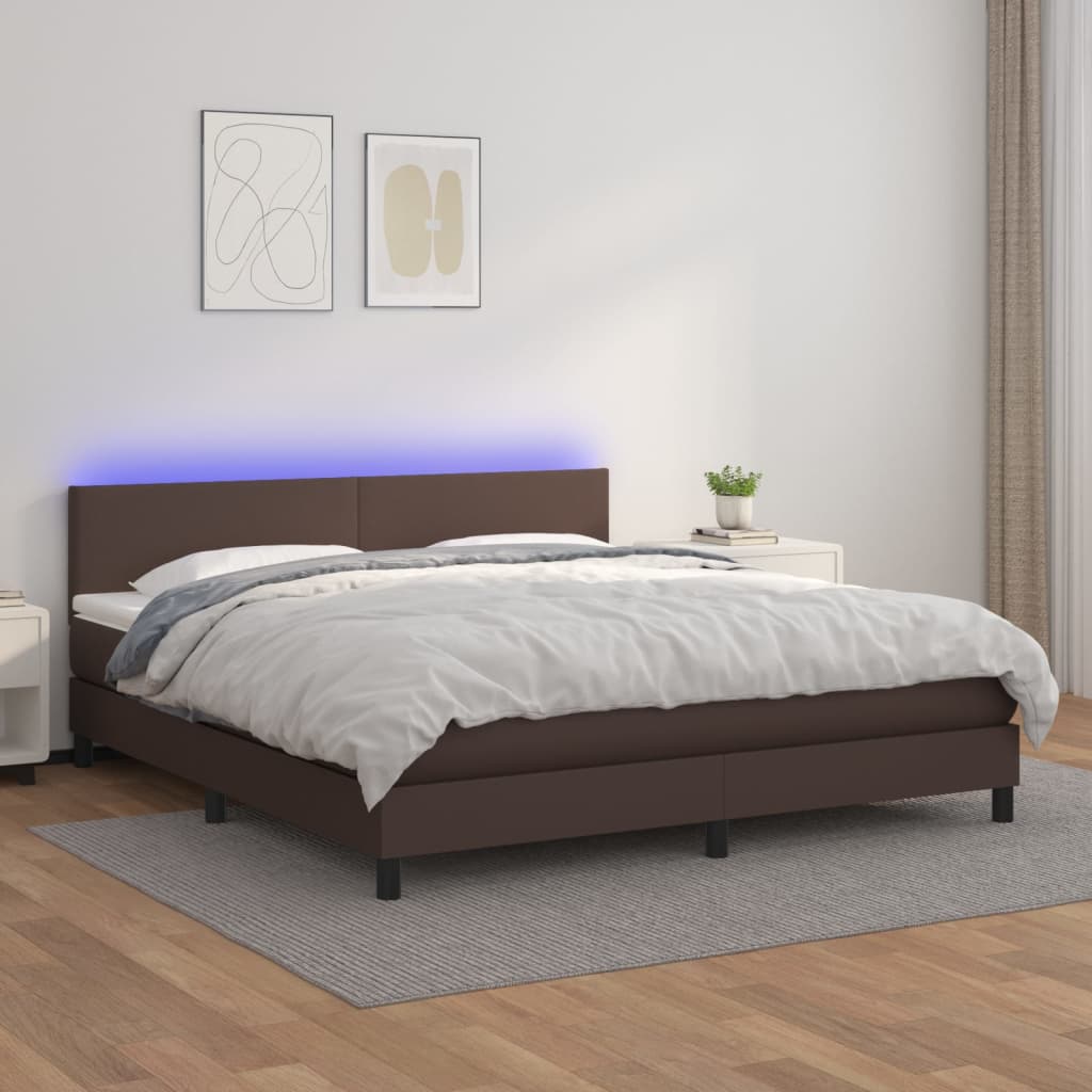 Boxspringbett Mit Matratze & Led Kunstleder Braun