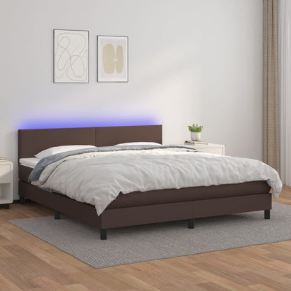 Boxspringbett Mit Matratze & Led Kunstleder Braun