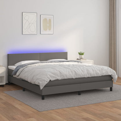 Boxspringbett Mit Matratze & Led Kunstleder Grau