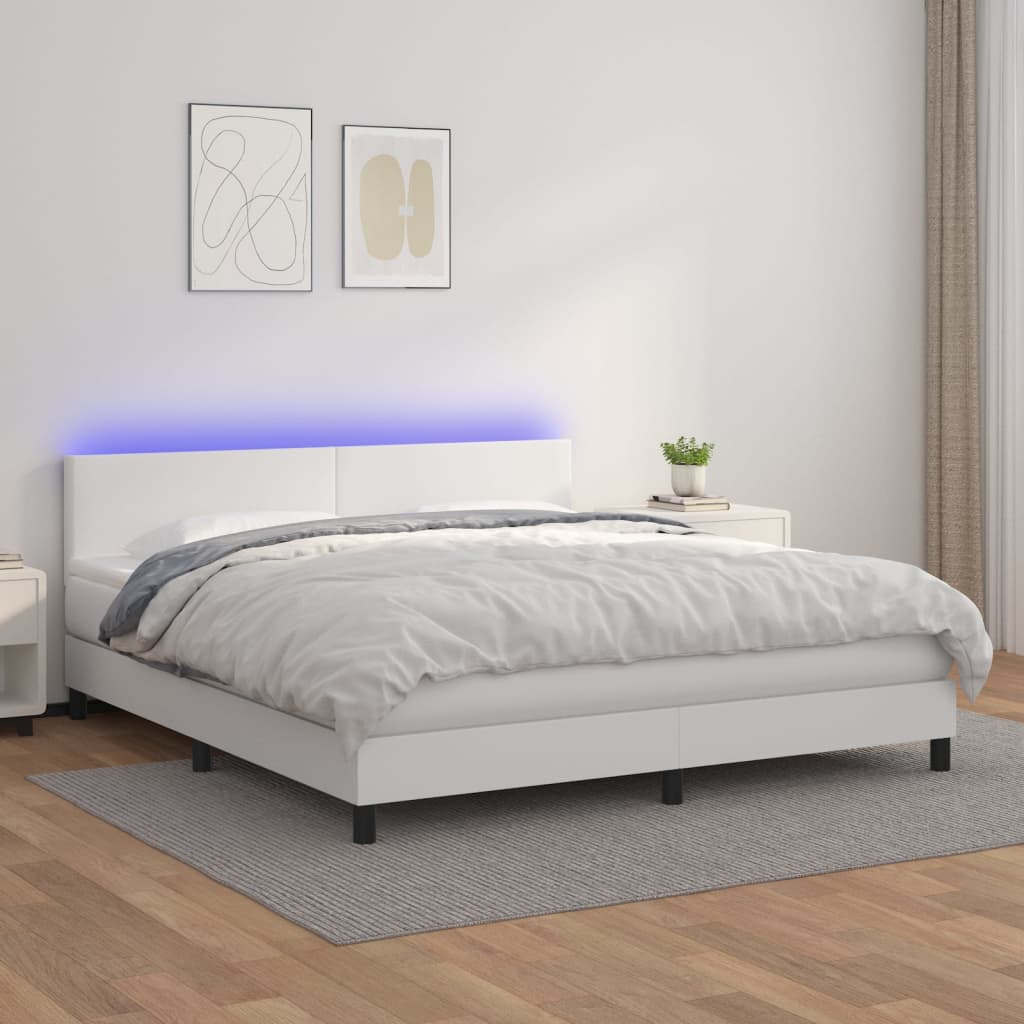 Boxspringbett Mit Matratze & Led Kunstleder Weiß