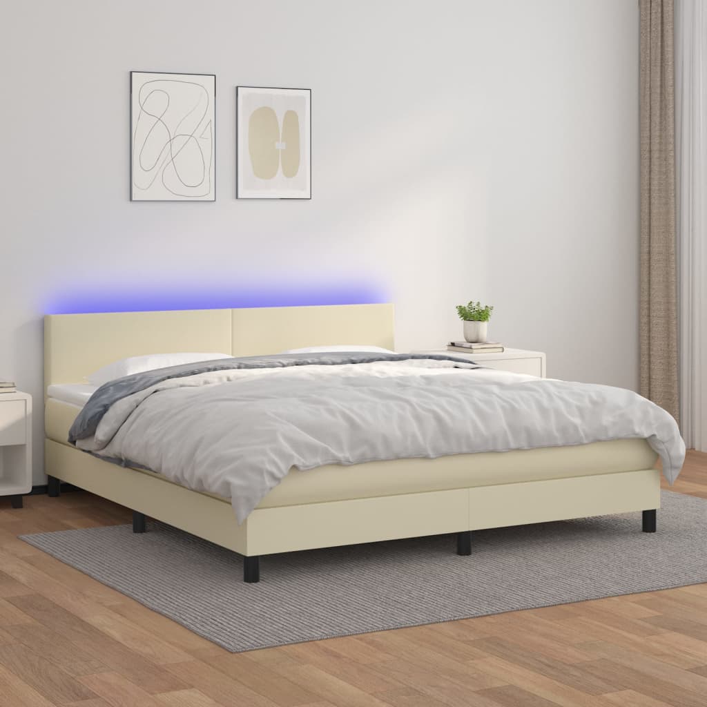 Boxspringbett Mit Matratze & Led Kunstleder Creme