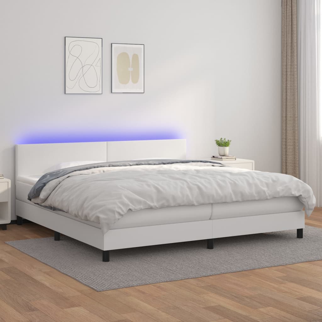Boxspringbett Mit Matratze & Led Kunstleder Weiß