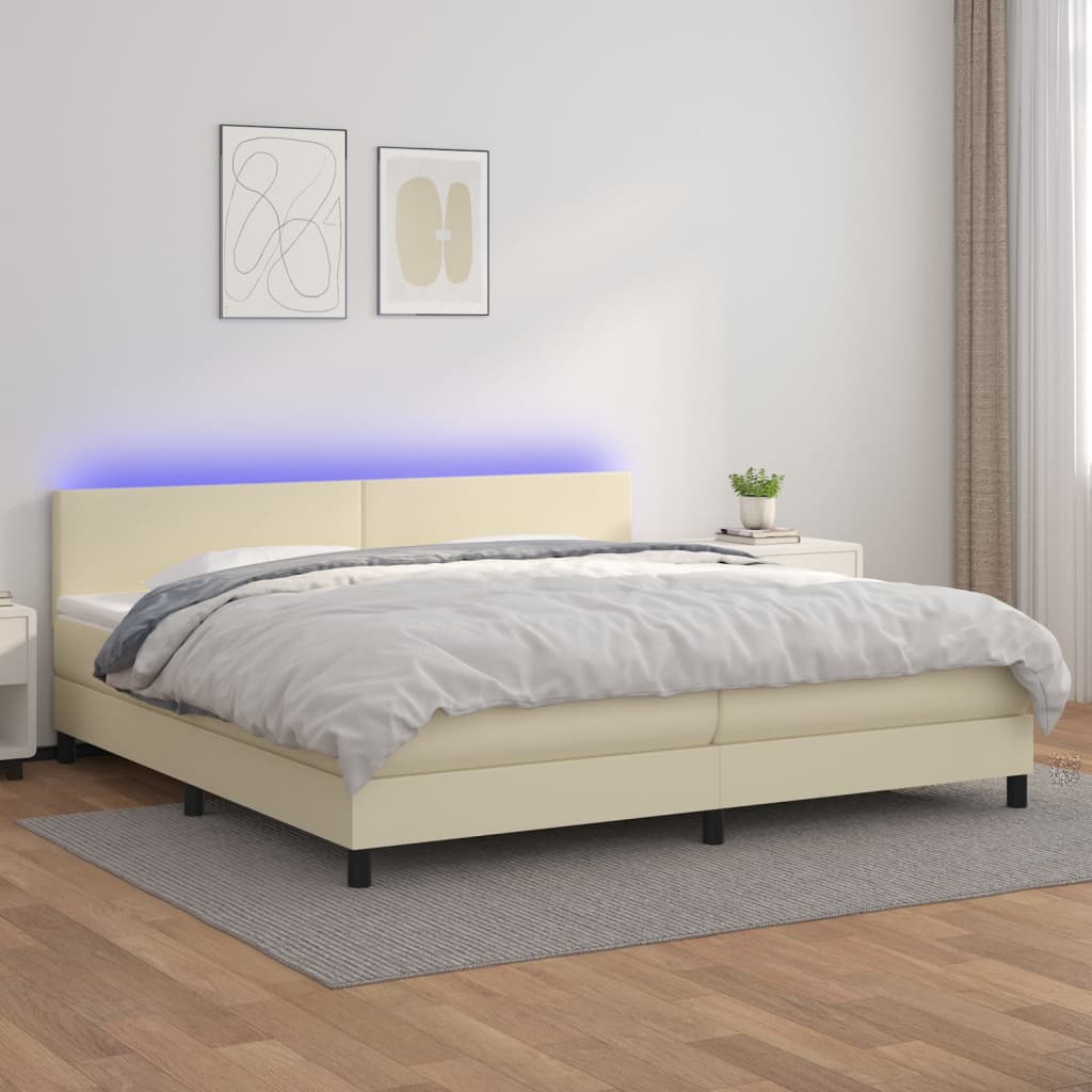 Boxspringbett Mit Matratze & Led Kunstleder Creme