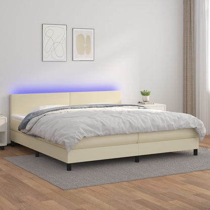 Boxspringbett Mit Matratze & Led Kunstleder Creme