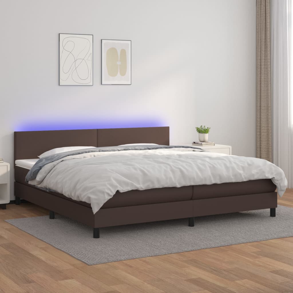 Boxspringbett Mit Matratze & Led Kunstleder Braun