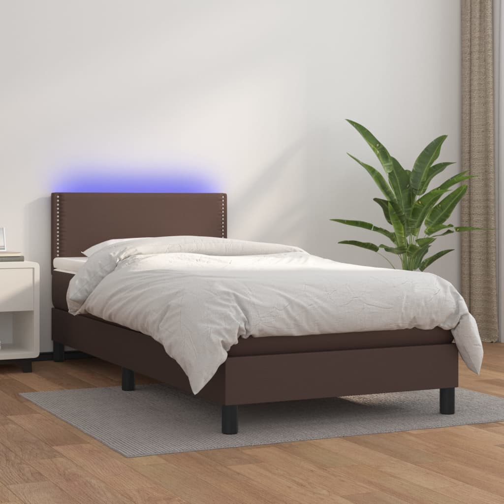 Boxspringbett Mit Matratze & Led Kunstleder Braun