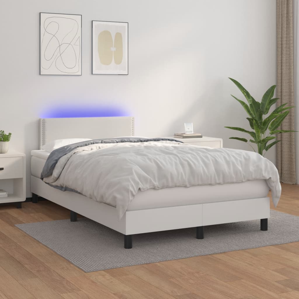 Boxspringbett Mit Matratze & Led Kunstleder Weiß