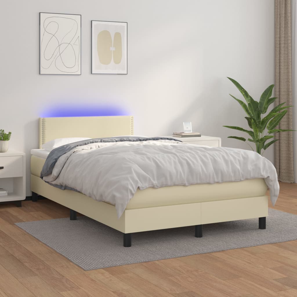 Boxspringbett Mit Matratze & Led Kunstleder Creme