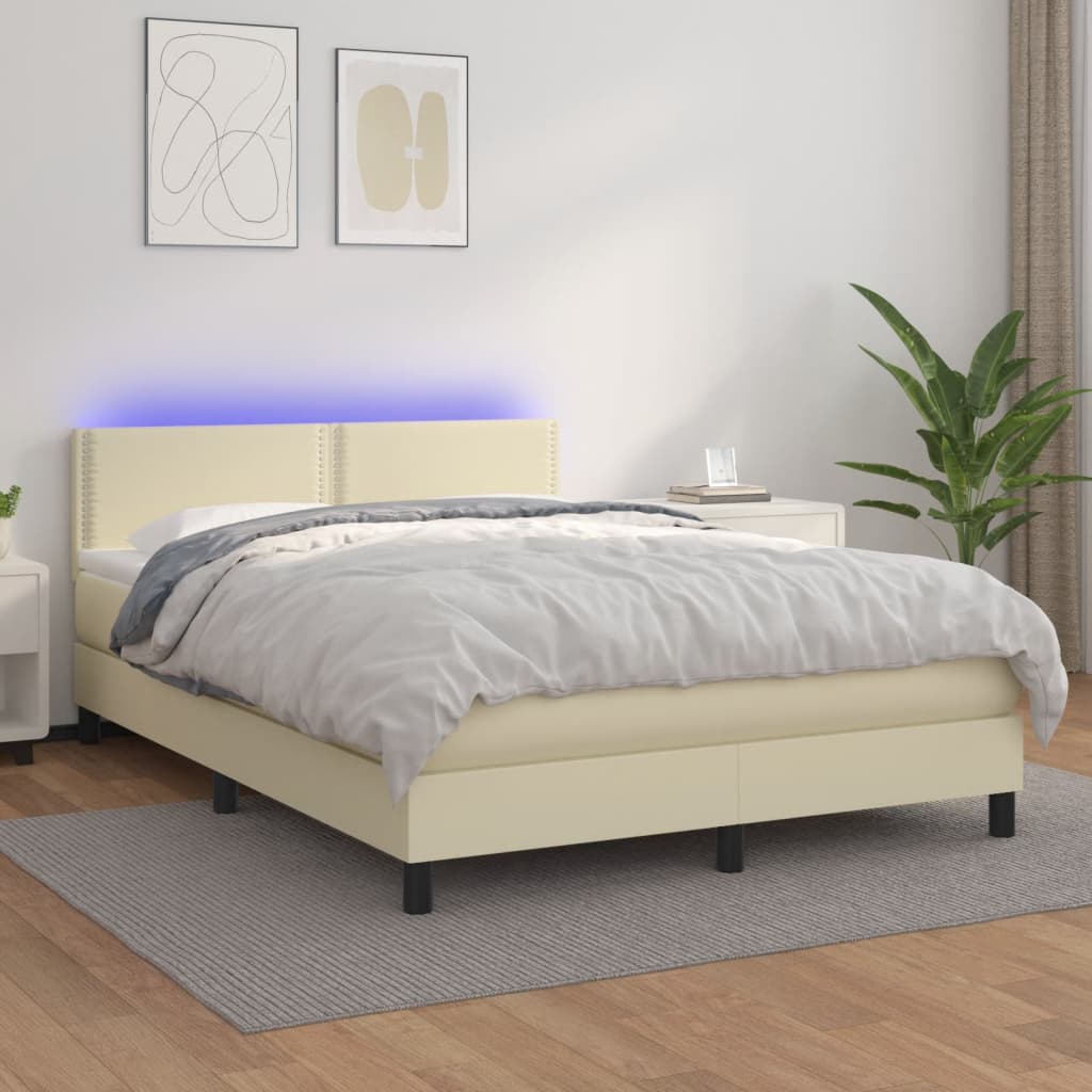 Boxspringbett Mit Matratze & Led Kunstleder Creme