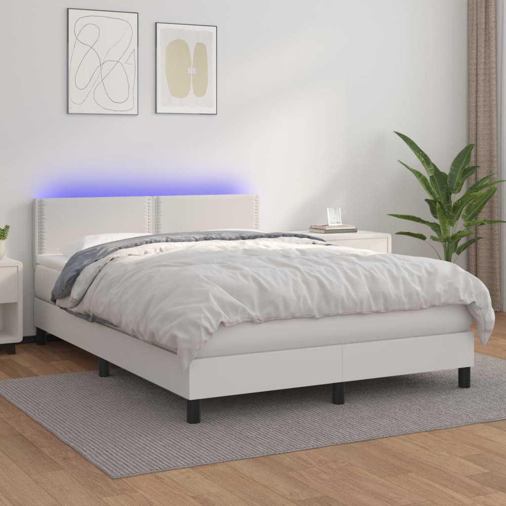 Boxspringbett Mit Matratze & Led Kunstleder Weiß
