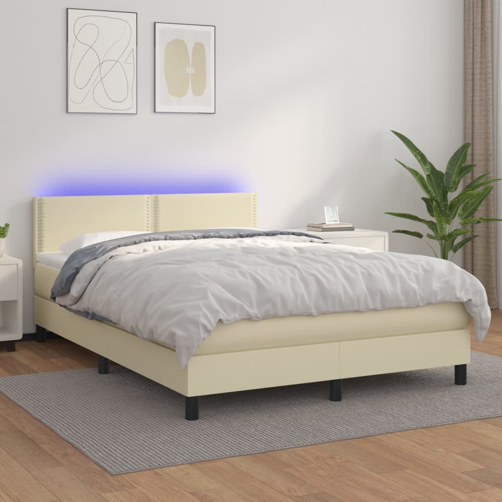 Boxspringbett Mit Matratze & Led Kunstleder Creme